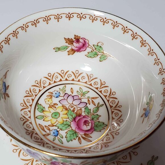 Royal Chelsea Teacup and Saucer Pink Yellow Purple Flowers Bone China Vintage - Picture 10 of 10